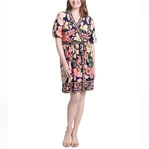 London Times Puff Sleeve Wrap Style Dress